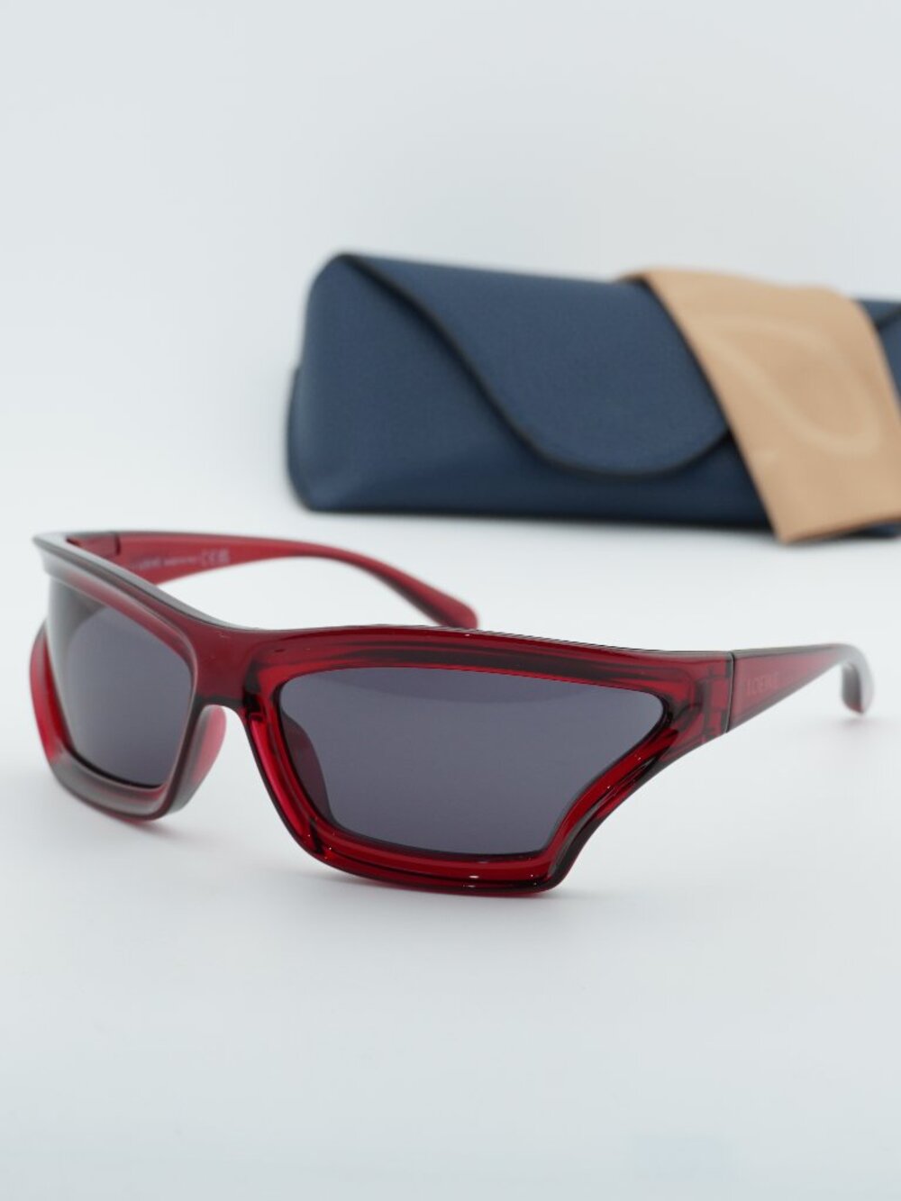 Loewe LW40143U 66A Rectangle Sunglasses - Shiny Red / Grey